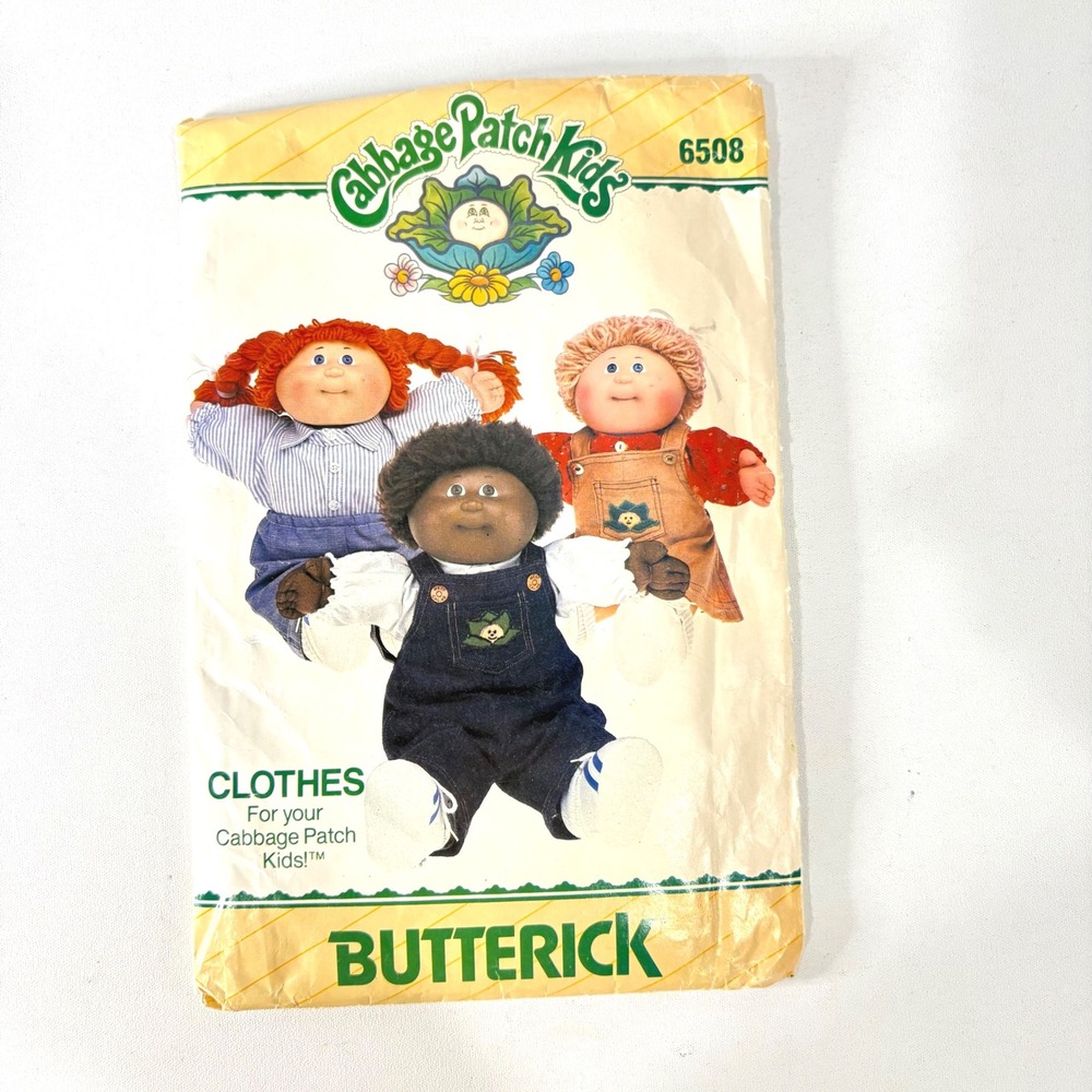 Vintage Butterick 6508 Cabbage Patch Kids Doll Clothes Sewing Pattern 1984 16in